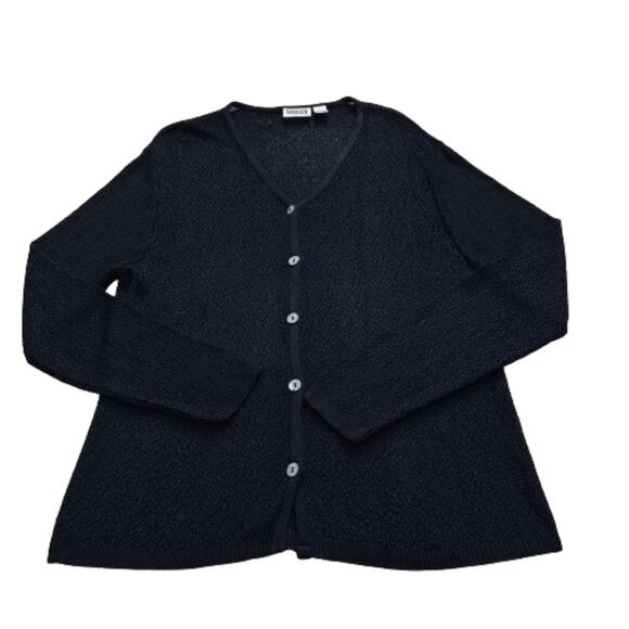 Chicos Design Black Open Weave Knit Button Front Cardigan Sweater Size M/L - Picture 8 of 12